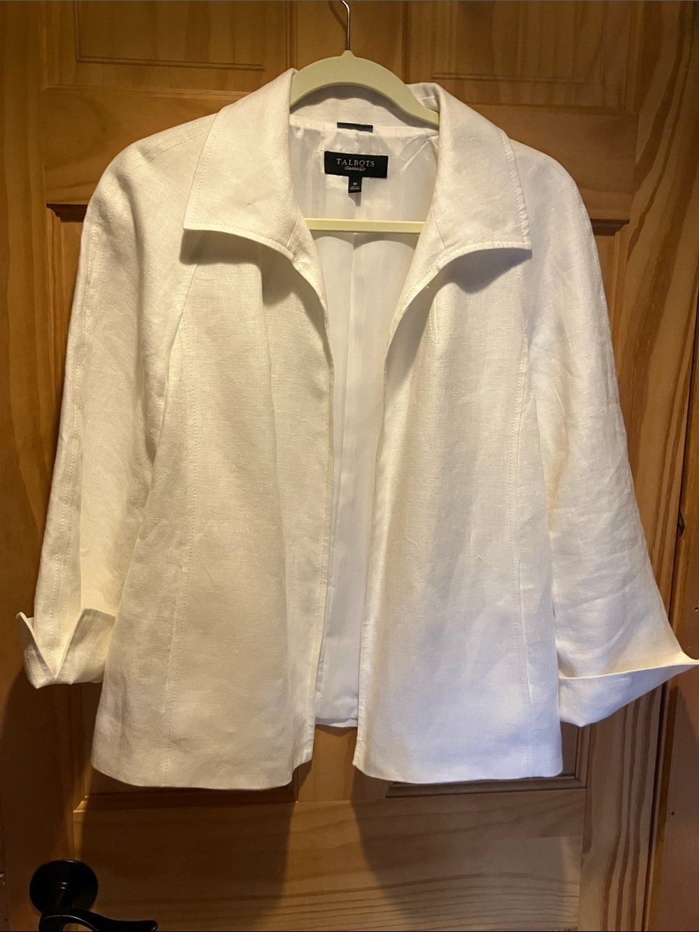 Talbots White Pure Linen Open-Front Collared Jacket